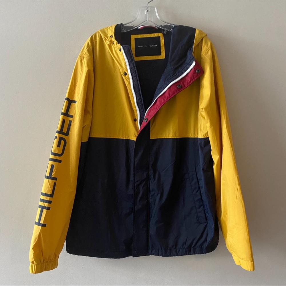 Old school Tommy Hilfiger Rain Jacket (Yellow/Navy) color block